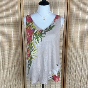 J Jill Linen Tropical Tank Top Beige Floral